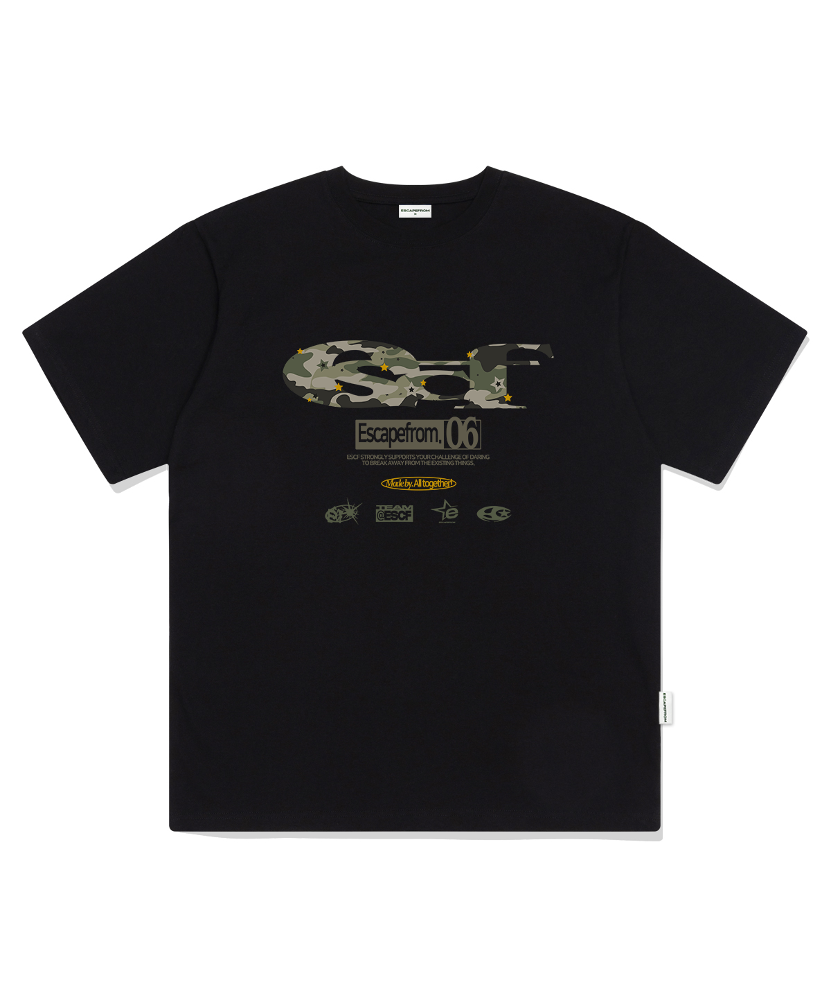 Tシャツ・カットソー ESCAPEFROM GRADATION ESCF LOGO COLLAGE PRINT OVERFIT T-shirt MUSINSA公式 | ESCAPEFROM Star Camo ESCF Logo Collage Print