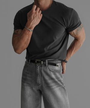 프리미엄 코튼 머슬핏 반팔 티셔츠 [차콜]