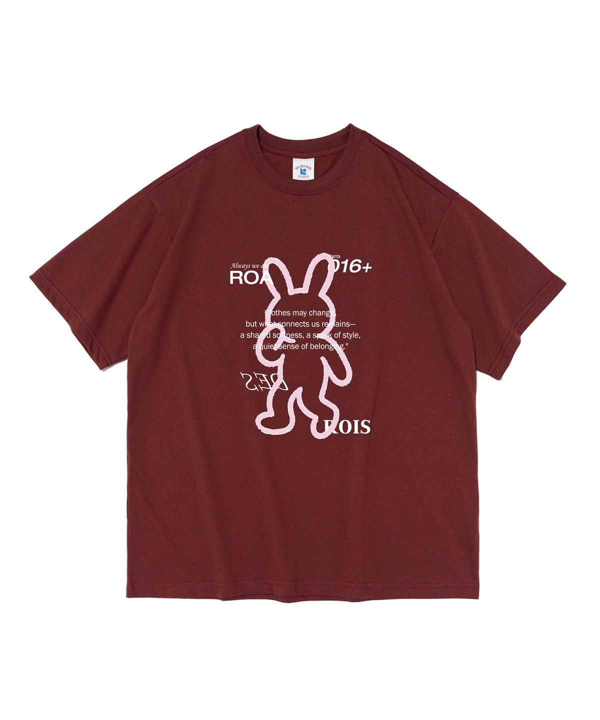 로아드로아(ROIDESROIS) 스프레이 프린팅 래빗 반팔 티셔츠 (와인)