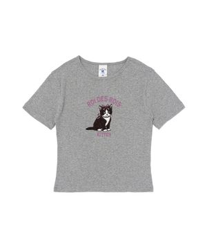 키튼 캣 프린팅 크롭 반팔 티셔츠 (멜란지)