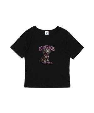 퍼피스 캐릭터 크롭 반팔 티셔츠 (블랙)