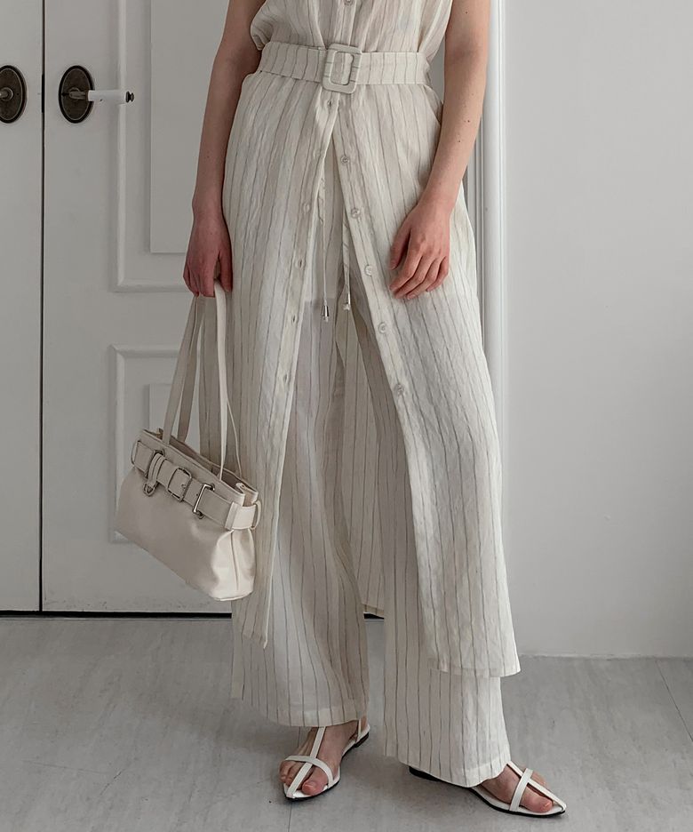 Stripe Banding Wide Slacks (2colors)