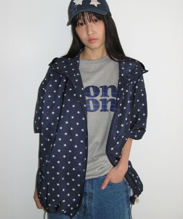【RONRON】送料税込 ★HOODED HALF SLEEVE WINDBREAKER★ 4COLOR MUSINSA公式 | RONRON HOODED HALF SLEEVE WINDBREAKER NAVY STAR