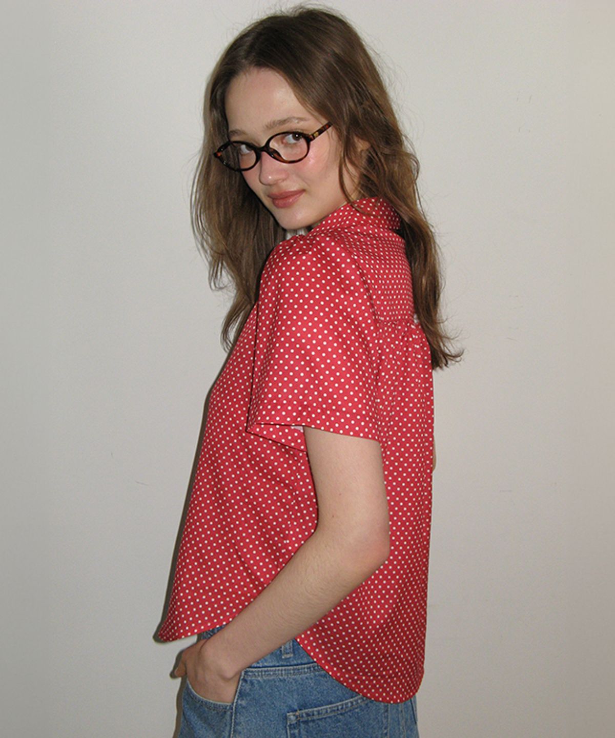 론론(RONRON) POLKA DOT SHORT SLEEVE SHIRT RED