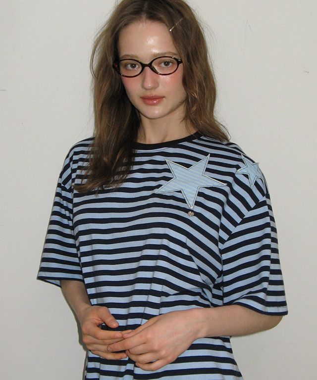 Tシャツ・カットソー RONRON STRIPE STAR APPLIQUE T SHIRT BLUE NAVY RR25BST4229BN MUSINSA | RONRON STRIPE STAR APPLIQUE T SHIRT BLUE NAVY