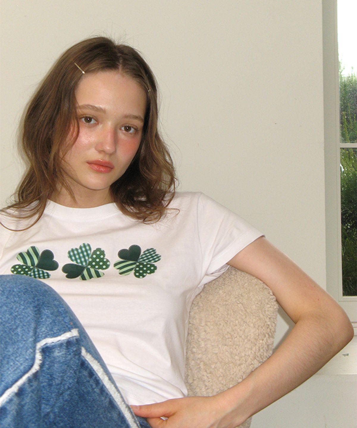 론론(RONRON) 3 CLOVER CROP T SHIRT WHITE