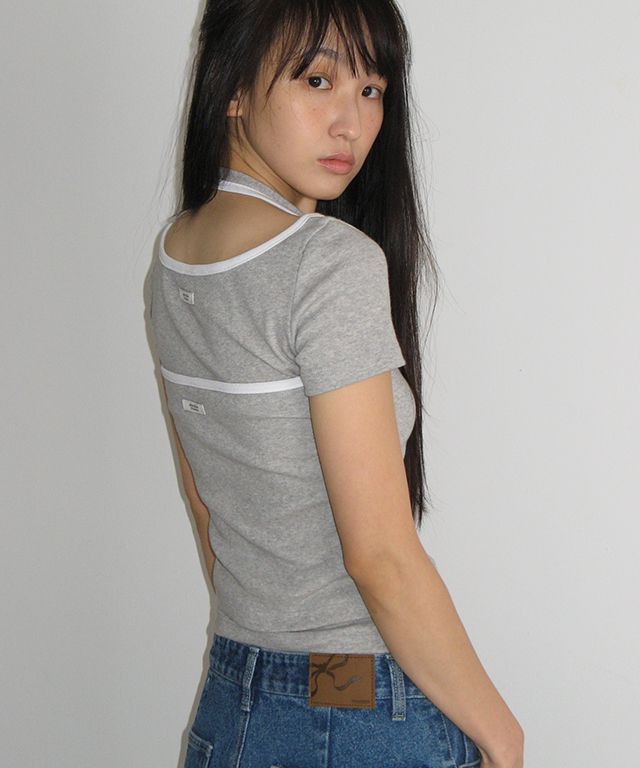 Tシャツ・カットソー RONRON LAYERED HALTER RINGER T SHIRT GREY RR25BST4227GR MUSINSA | RONRON LAYERED HALTER RINGER T SHIRT GREY