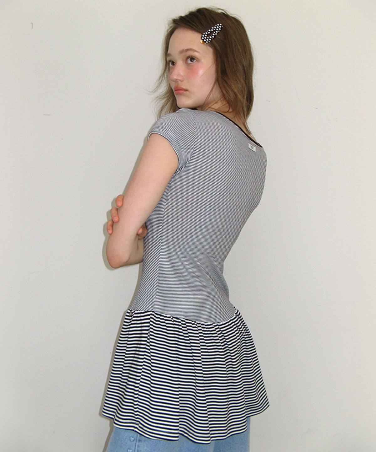 론론(RONRON) MULTI LAYERED T SHIRT DRESS BLACK STRIPE