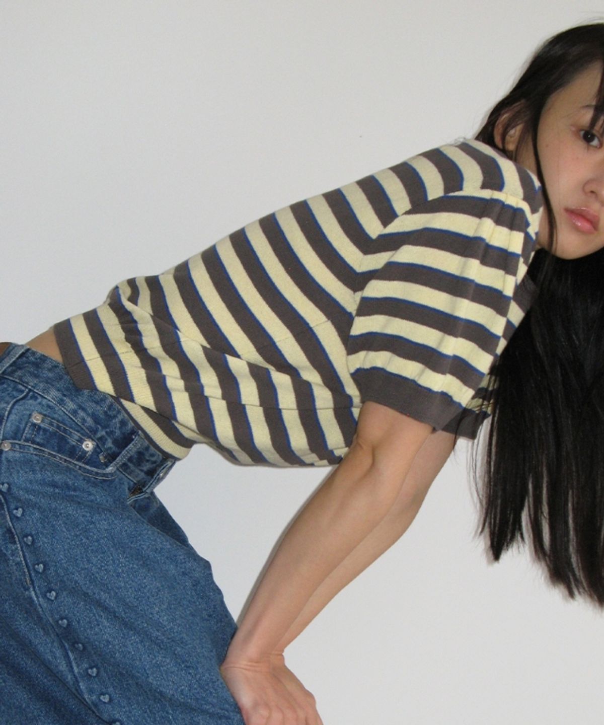 론론(RONRON) STRIPE PUFF KNIT CHARCOAL YELLOW