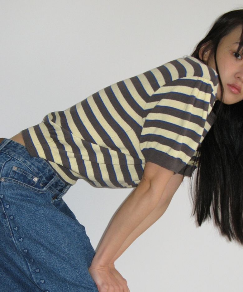 STRIPE PUFF KNIT CHARCOAL YELLOW
