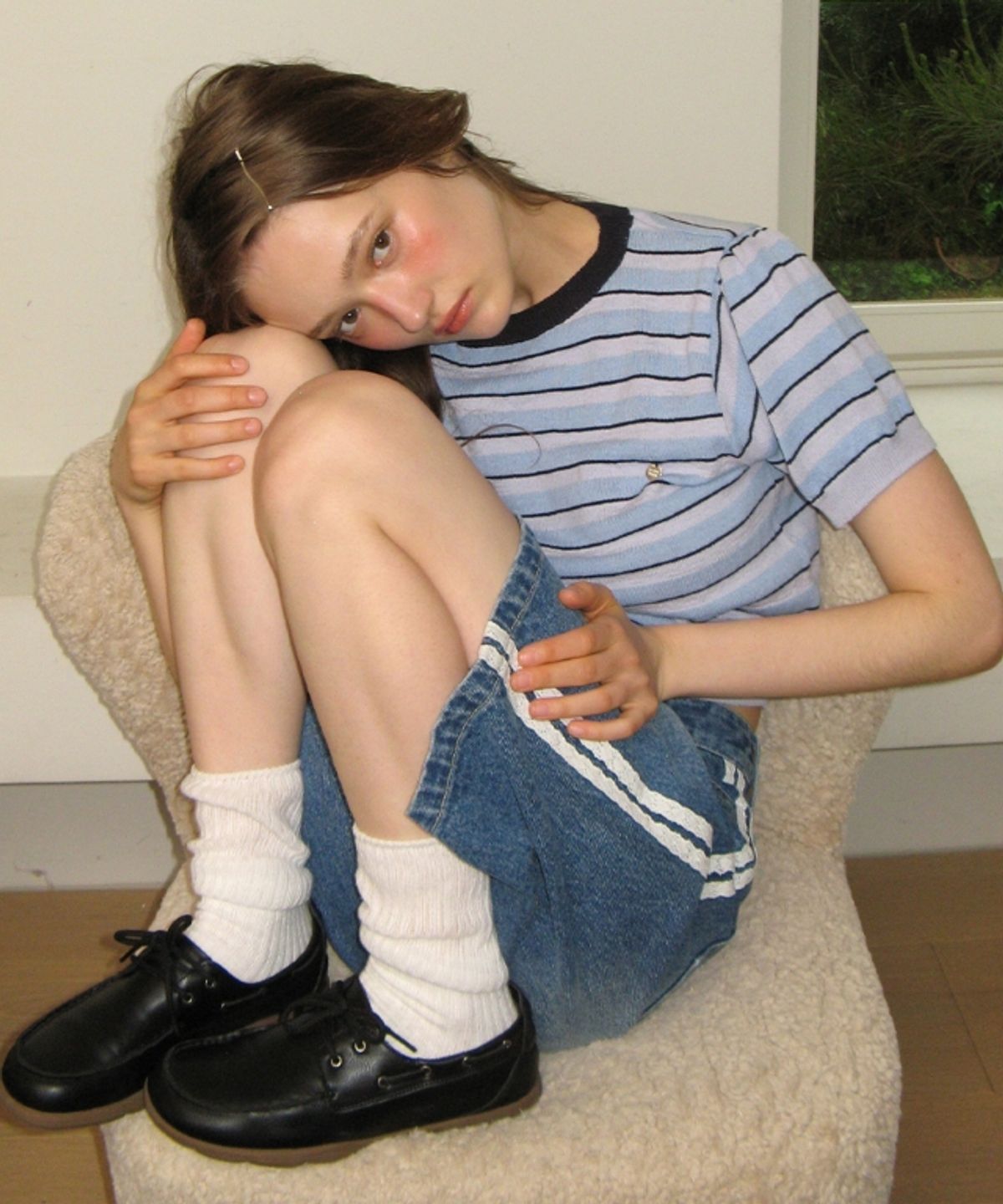 론론(RONRON) STRIPE PUFF KNIT BLUE NAVY