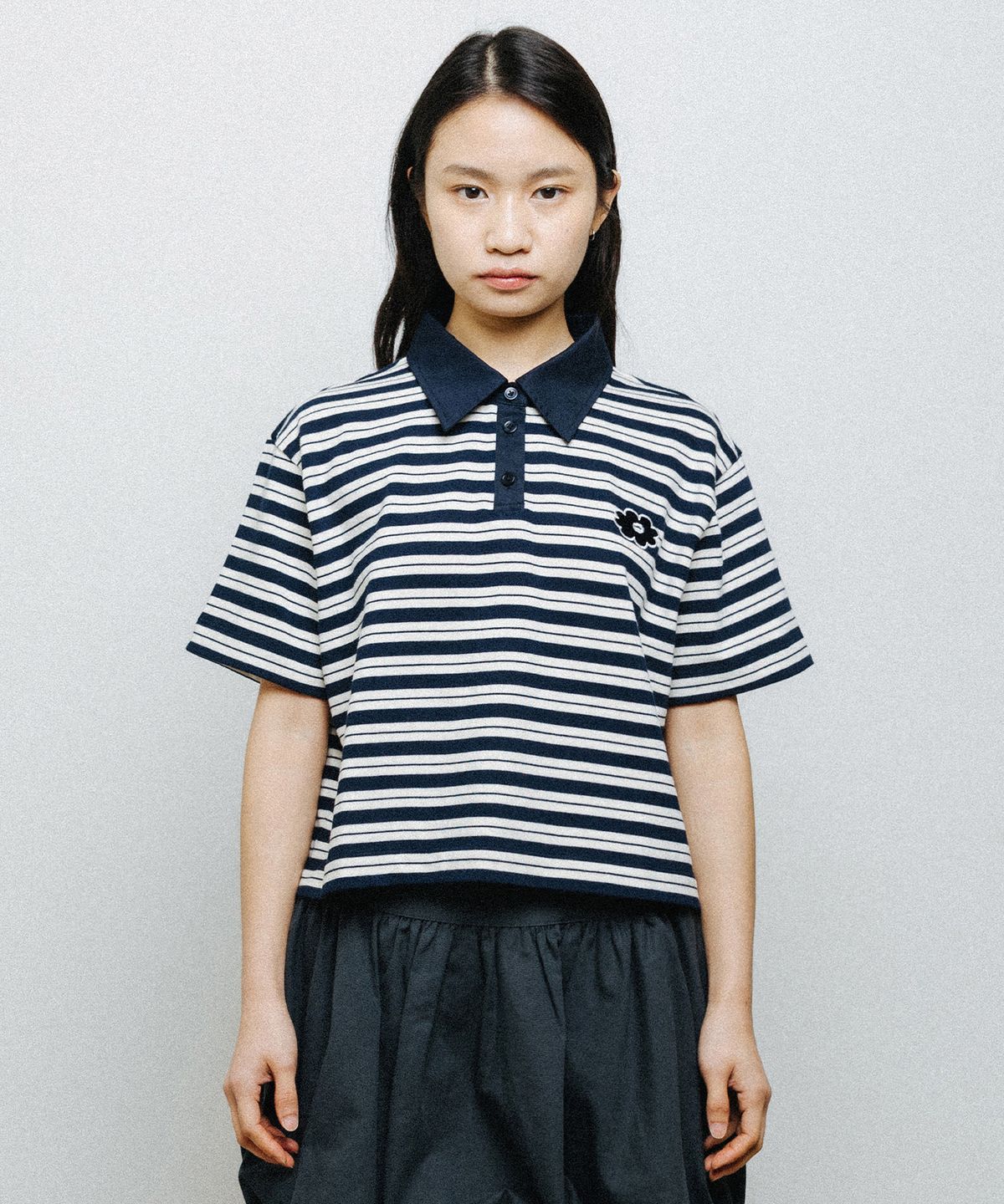 데이지신드롬(DAISY SYNDROME) ESSENTIAL STRIPE COLLAR TEE navy