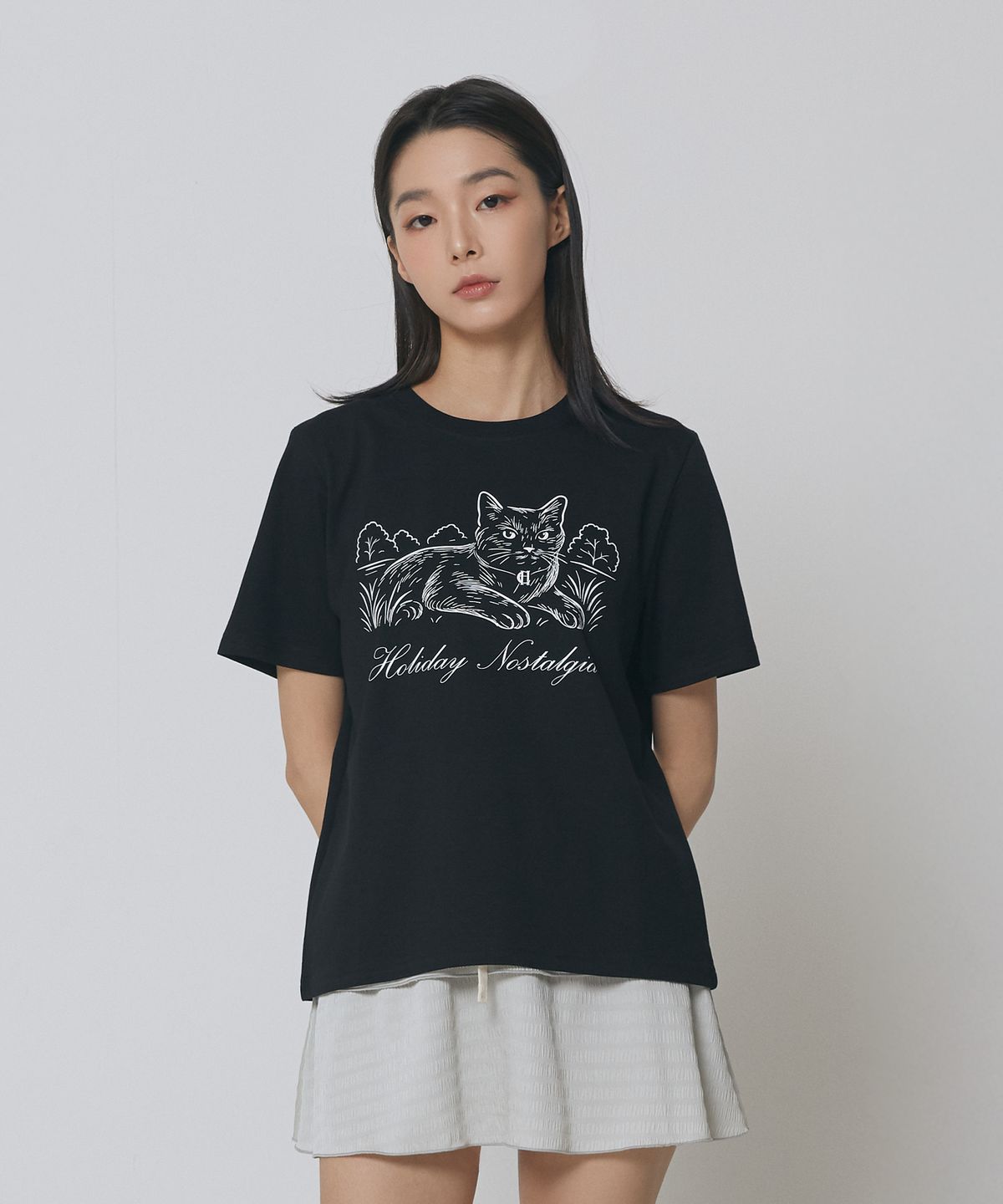 익스프레스홀리데이(EXPRESSHOLIDAY) 홀리데이 캣 티셔츠_블랙