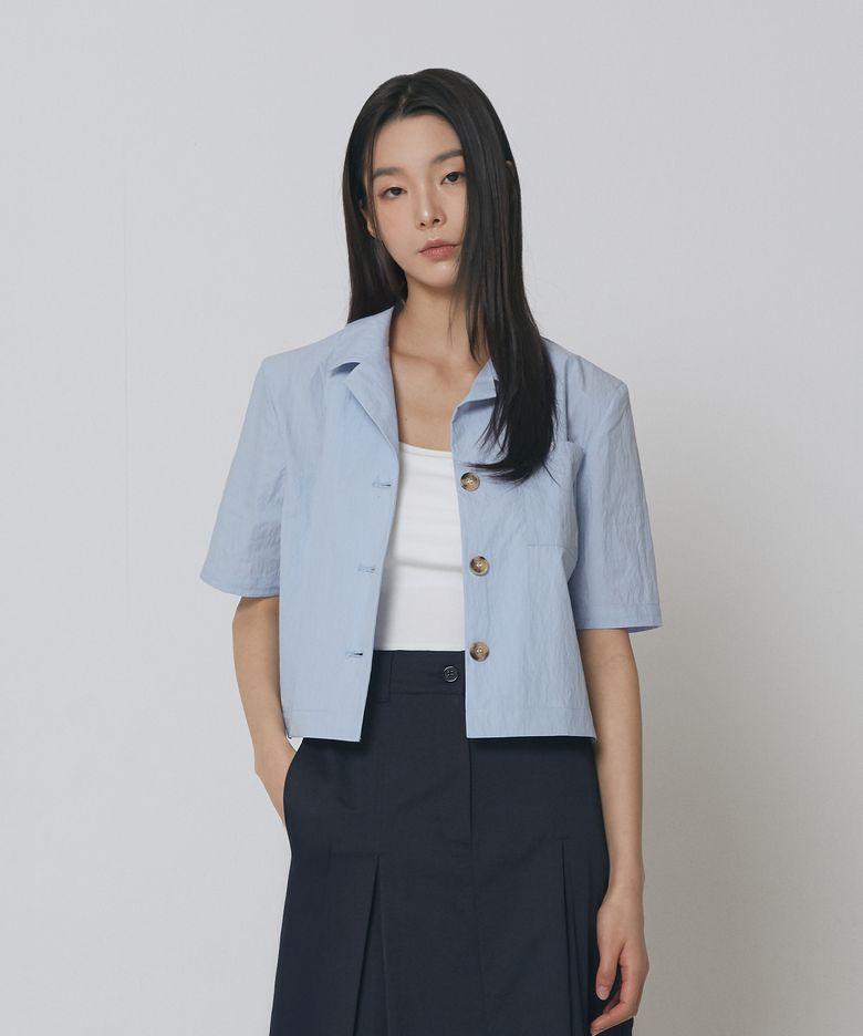 오픈 카라 크롭 셔츠_스카이 블루