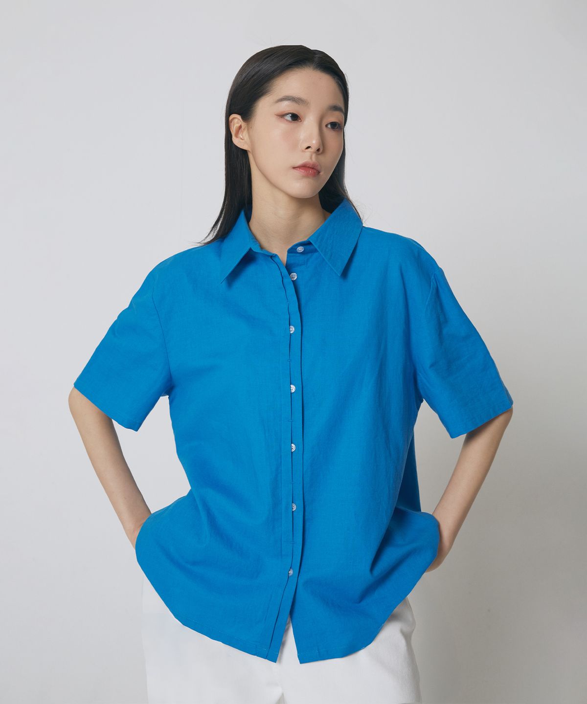 익스프레스홀리데이(EXPRESSHOLIDAY) 린넨 베이직 셔츠_블루