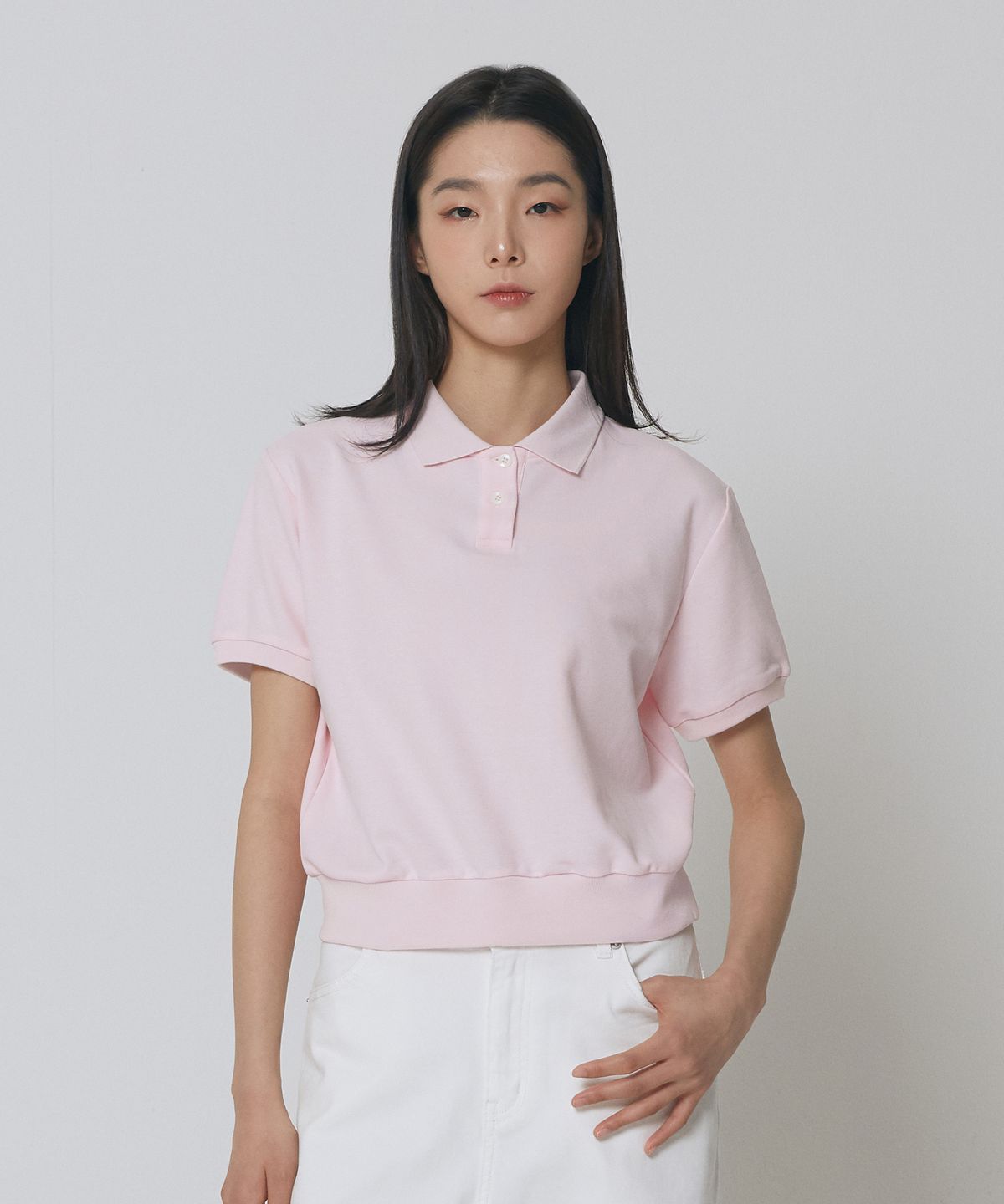 익스프레스홀리데이(EXPRESSHOLIDAY) 피케 크롭 티셔츠_핑크