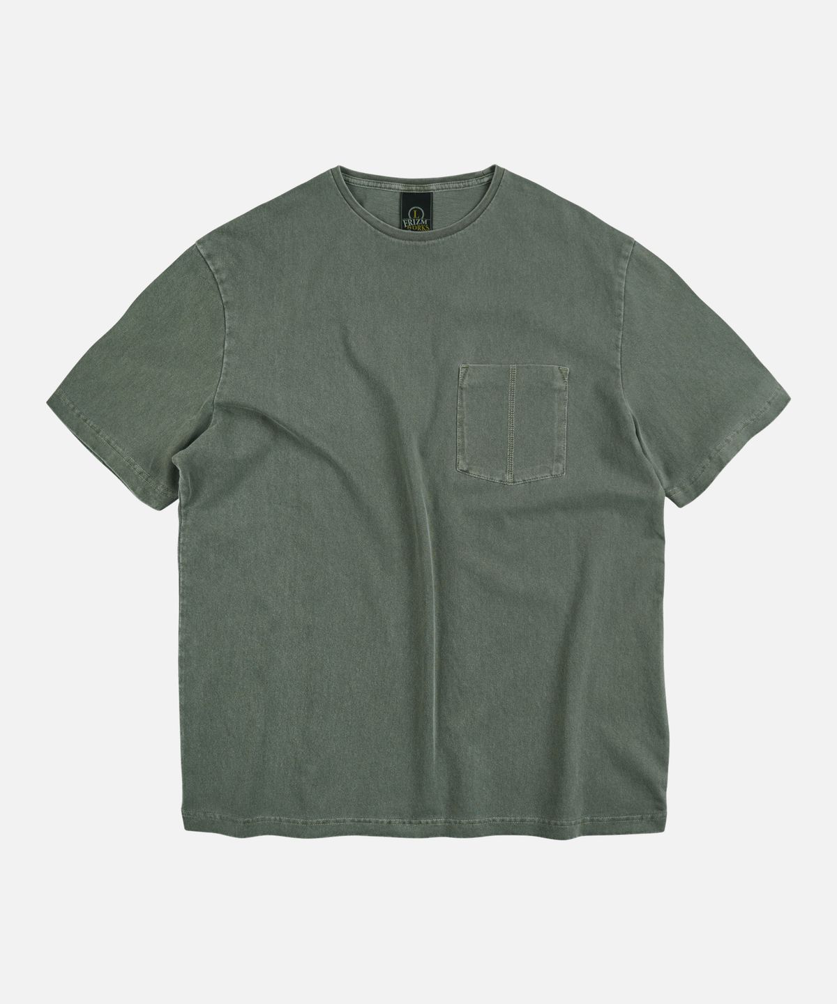 프리즘웍스(FRIZMWORKS) COVER STITCH PIGMENT DYEING TEE _ OLIVE