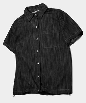 언더 스트링 원포켓 버튼 워싱 생지 데님 워크 오버핏 반팔 셔츠 [흑청]