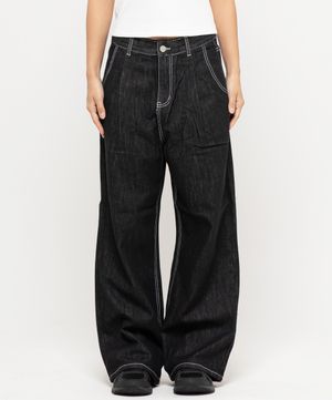 우먼즈 원턱 논페이드 와이드 데님팬츠[딥블랙]