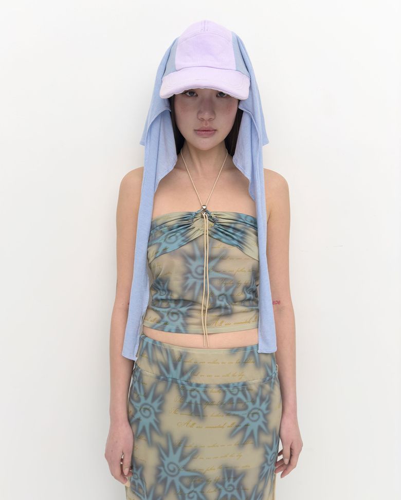 Mural mesh halter neck top Sand