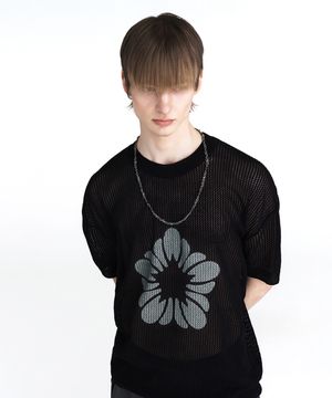 무궁 프린팅 크로셰 하프 니트_블랙