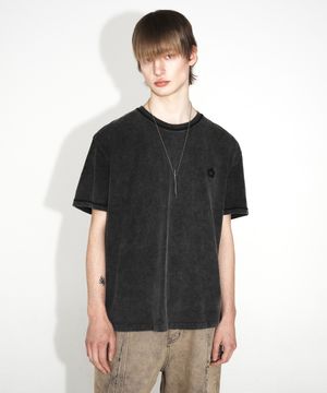 블리치 워시드 무궁 자수 티셔츠_차콜