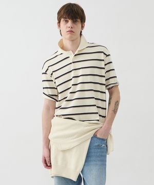 RIBBED STRIPE SHORT POLO - NATURAL IVORY