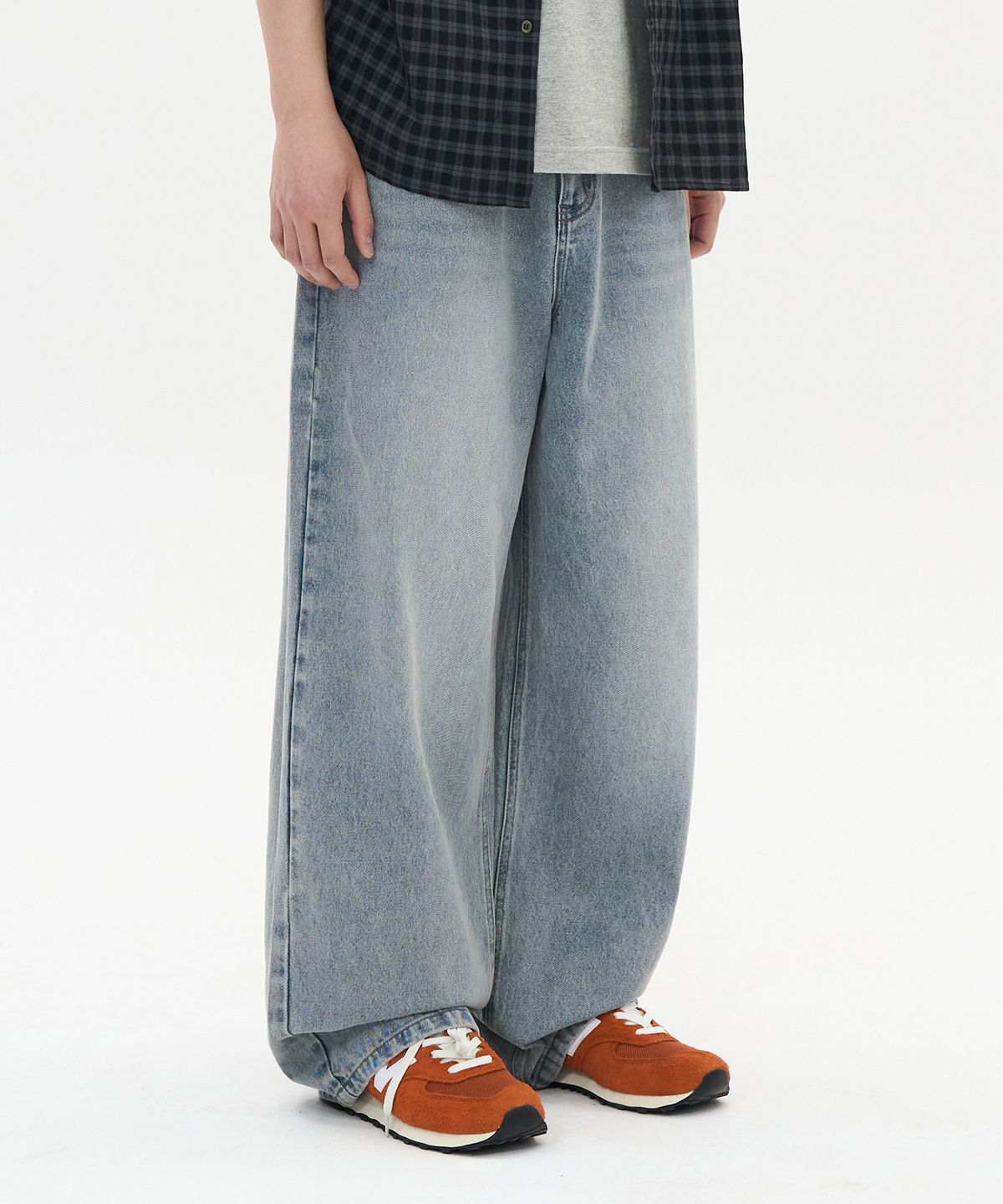 엑스컨테이너(EXCONTAINER) 딥 워싱 와이드 데님 팬츠  (VINTAGE BLUE)