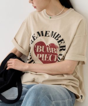하트 써클 피그먼트 티셔츠_샌드베이지