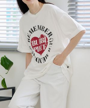 하트 써클 피그먼트 티셔츠_화이트