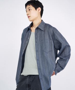 스트라이프 버튼 셔츠 [네이비]