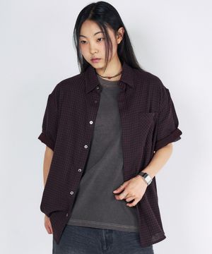 깅엄 체크 반팔 셔츠 [레드]