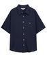 플리츠 린넨 반팔 셔츠 [네이비]