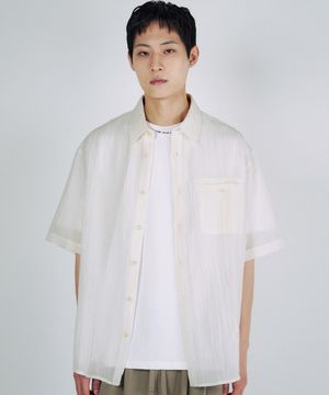 플리츠 린넨 반팔 셔츠 [아이보리]