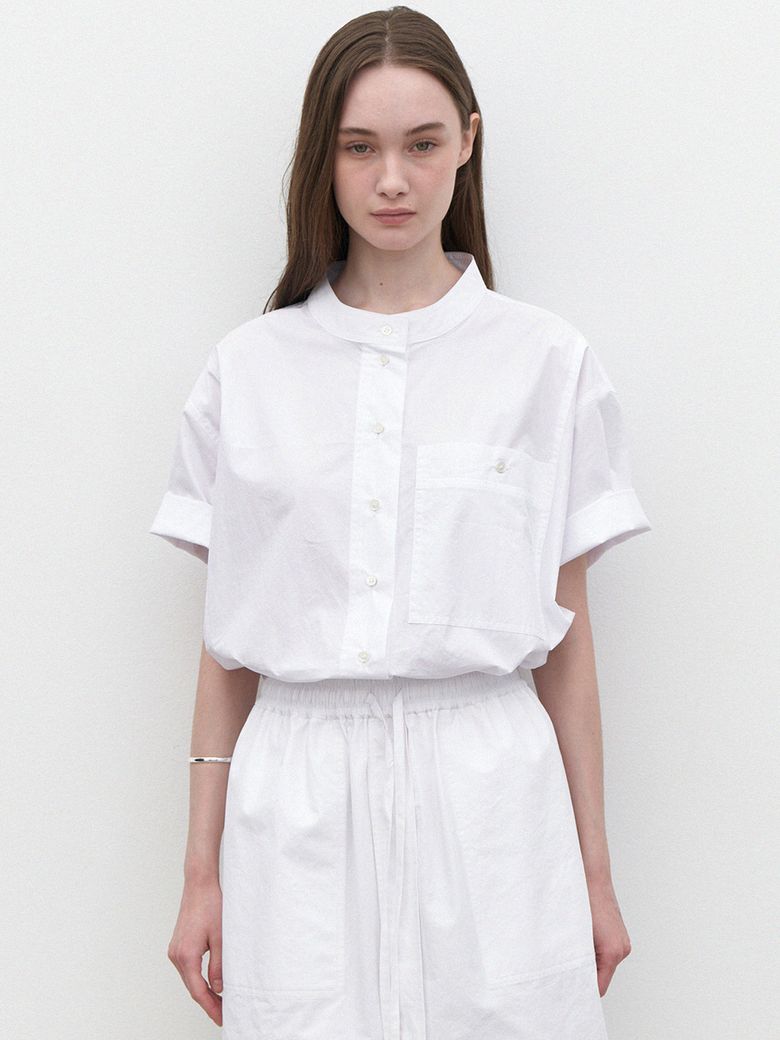 Short-sleeve standing collar shirt (white)