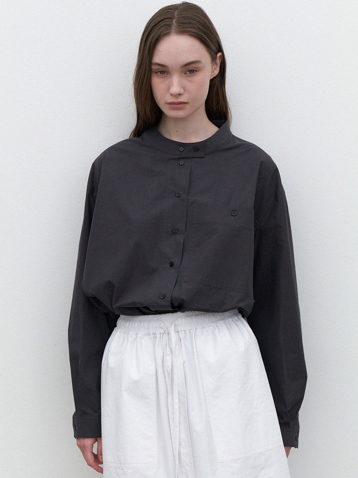 라르고(LARGO) Standing collar loose fit shirt (charcoal)