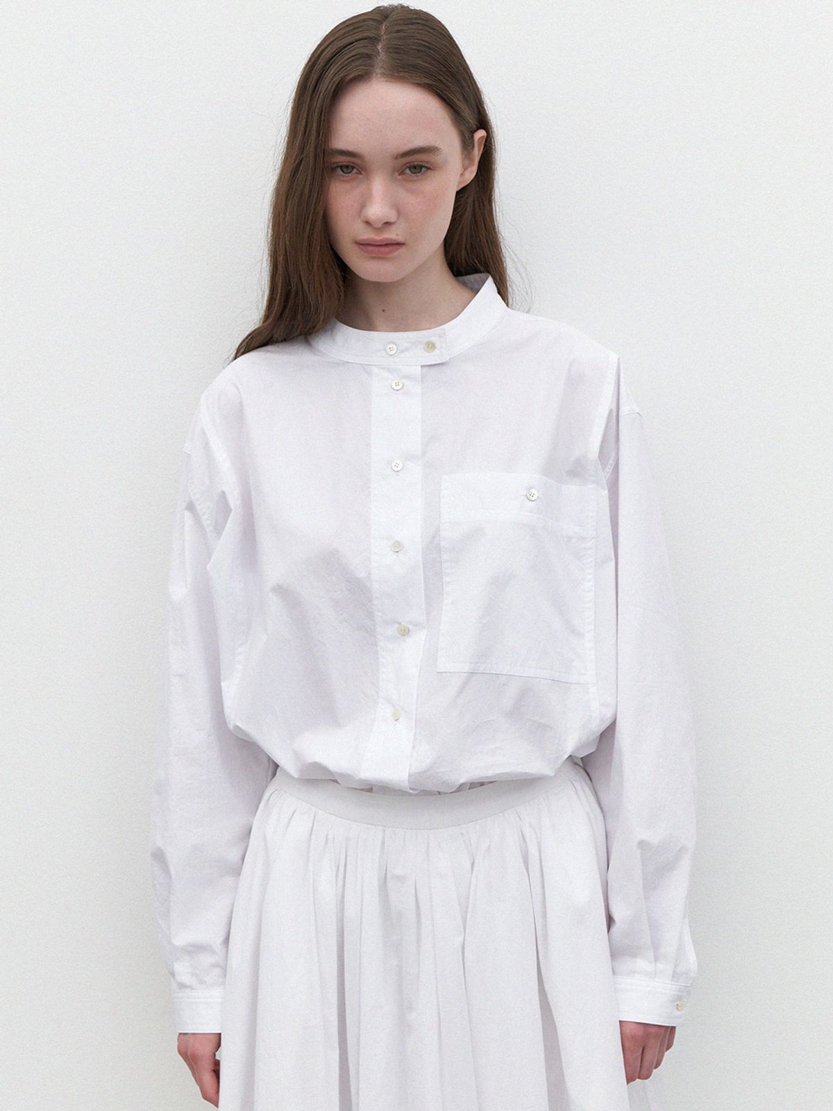 라르고(LARGO) Standing collar loose fit shirt (white)