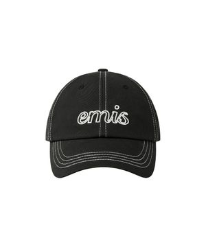 LETTERING LOGO WHITE STITCH BALL CAP-BLACK