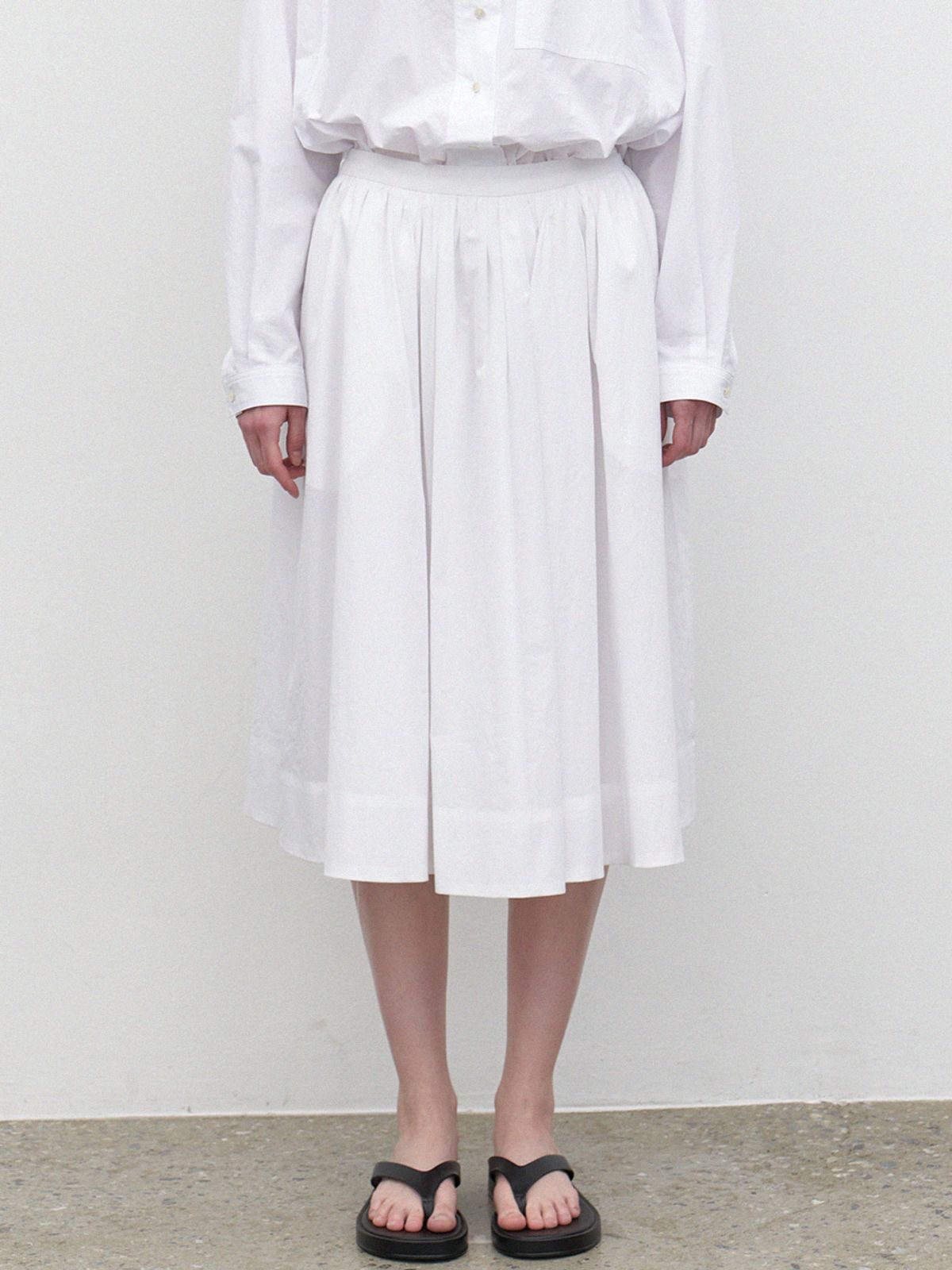 라르고(LARGO) Tissue cotton pleated skirt (white)