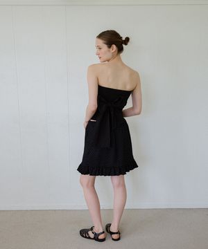 DOT FRILL MIDI SKIRT_BLACK