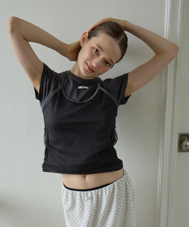 BUSTIER LAYERED T-SHIRT_CHARCOAL