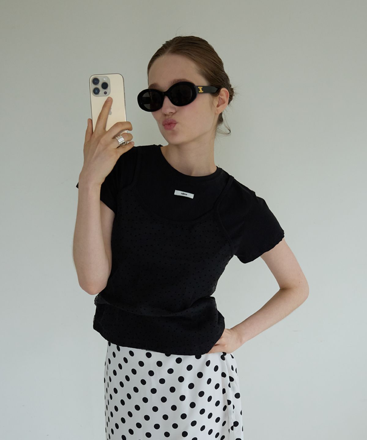 레터리(LETERIE) BUSTIER LAYERED T-SHIRT_DOT BLACK