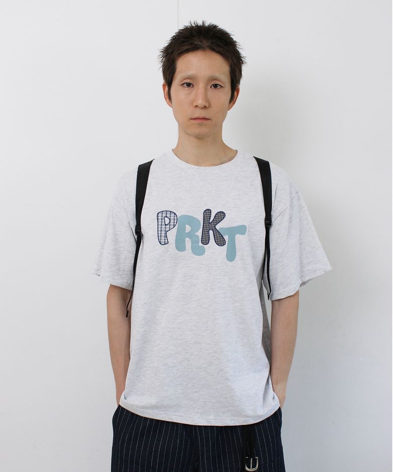 PRKT 플레이드 패치 티셔츠 (멜란지 그레이)