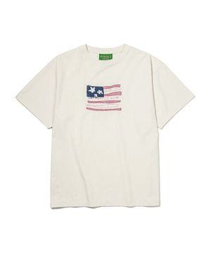 USA FLAG APPLIQUE T-SHIRT - WHITE