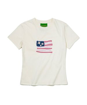 (W) USA FLAG APPLIQUE T-SHIRT - WHITE