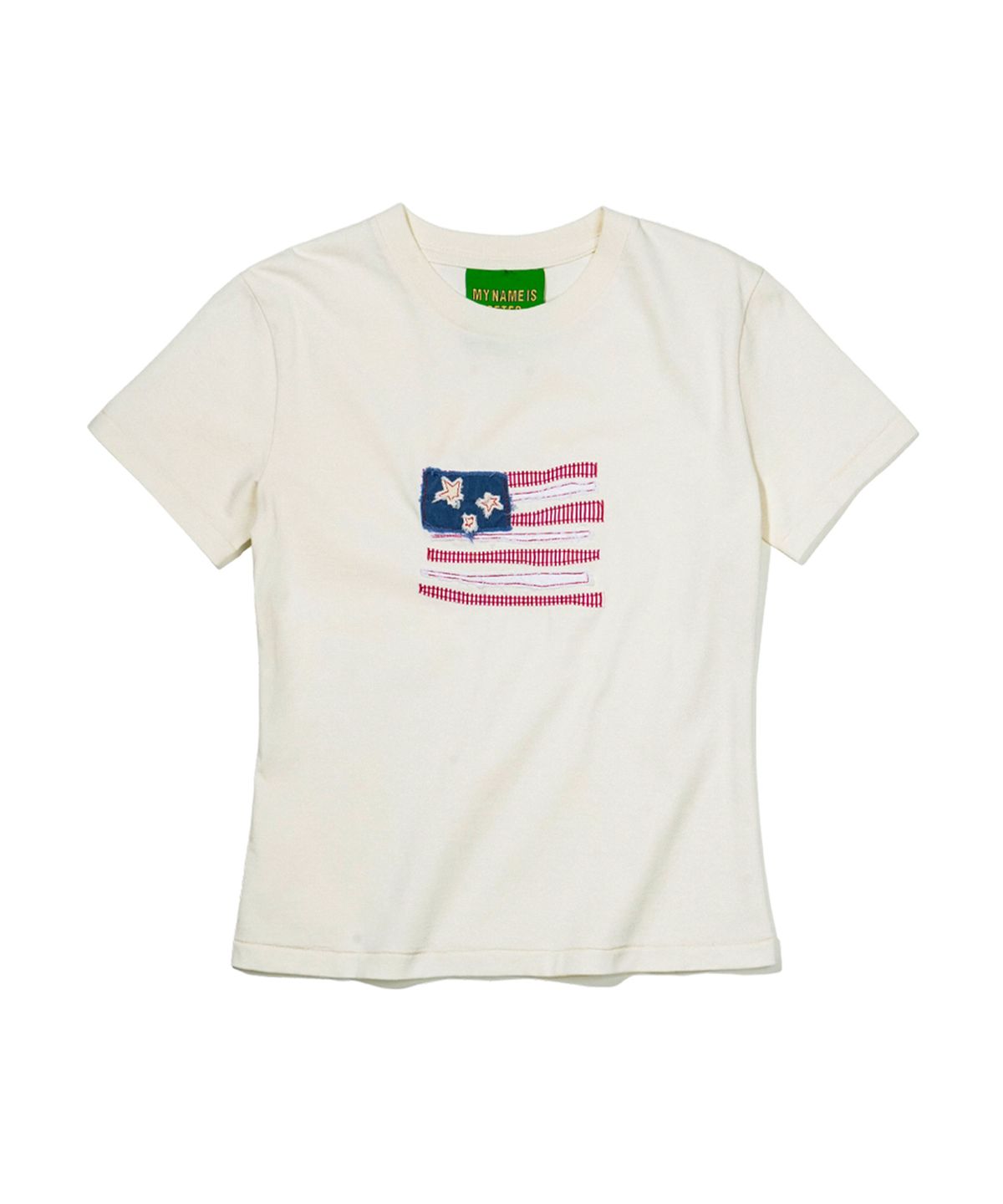 마이네임이즈피터(MYNAMEISPETER) (W) USA FLAG APPLIQUE T-SHIRT - WHITE