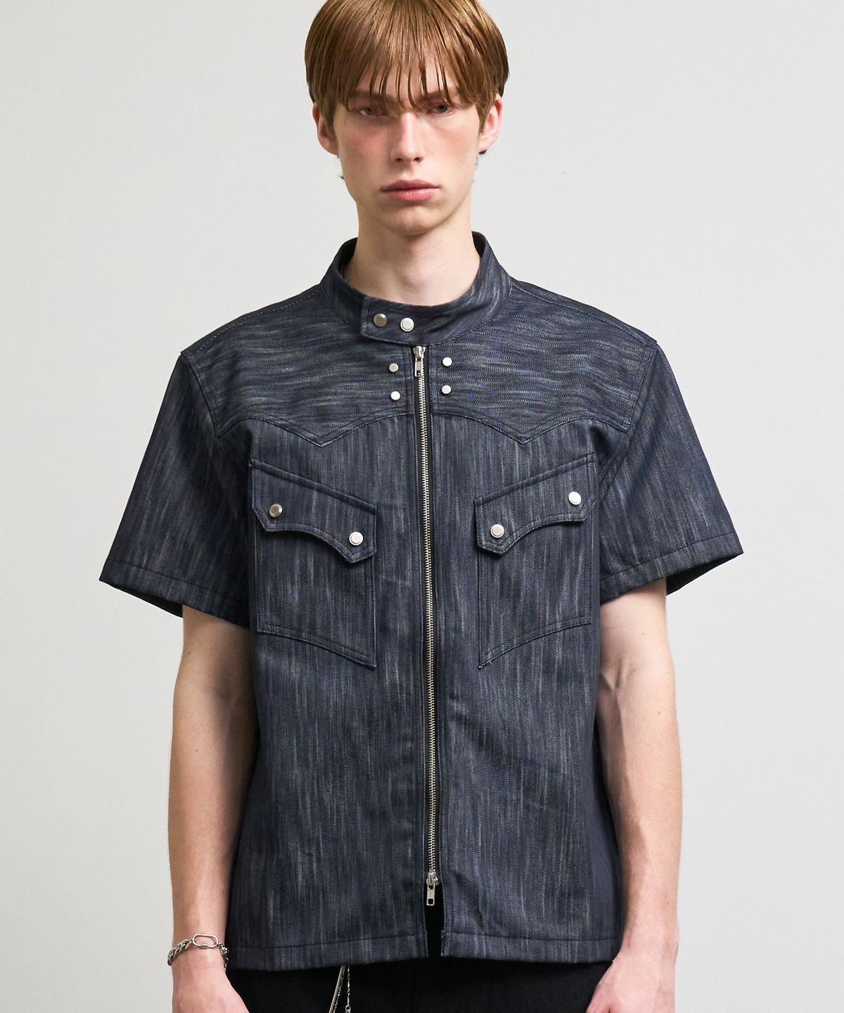라드픽션(RAD FICTION) MAVERICK BIKER COLLAR ZIP-UP SHIRT / INDIGO