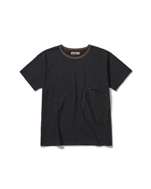 Patchwork pocket half T-shirts / Dusty black