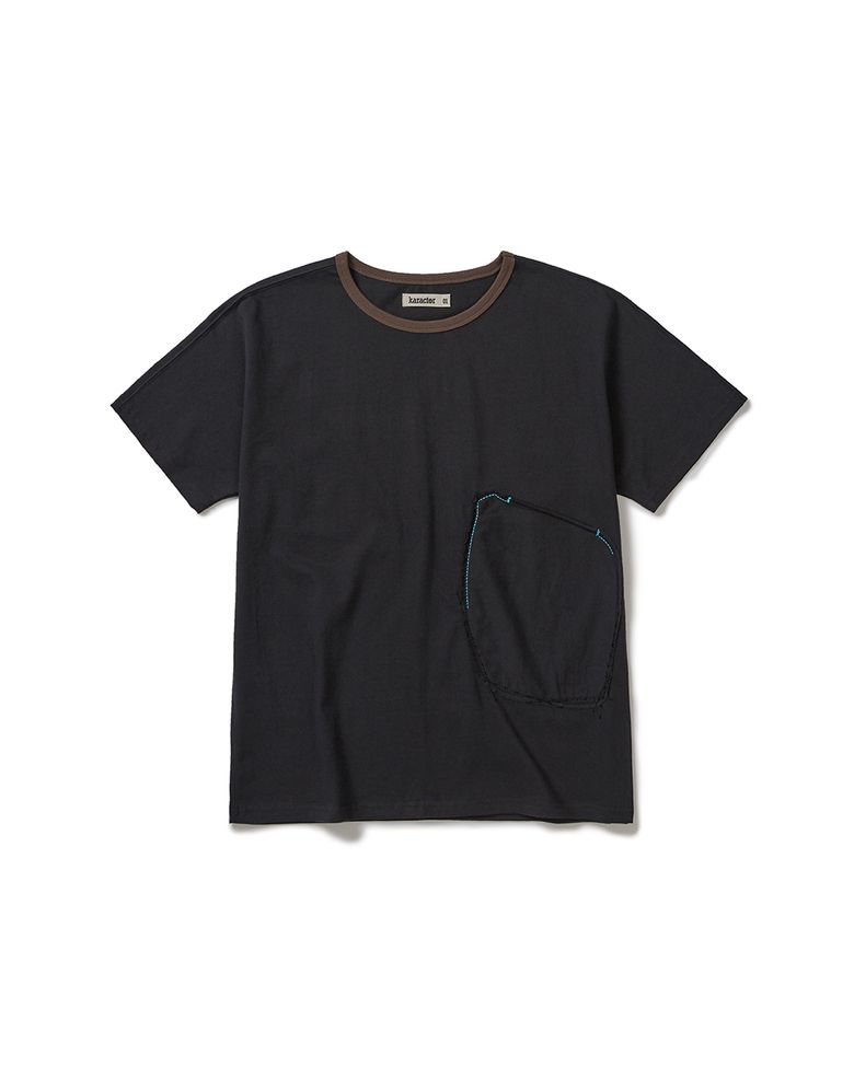 Patchwork pocket half T-shirts / Dusty black