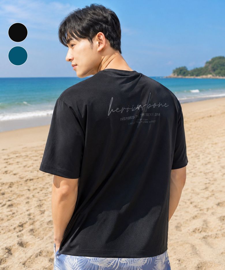 남자 반팔 래쉬가드 루즈핏 수영복 비치 스윔웨어 상의 (2color) / RI384M
